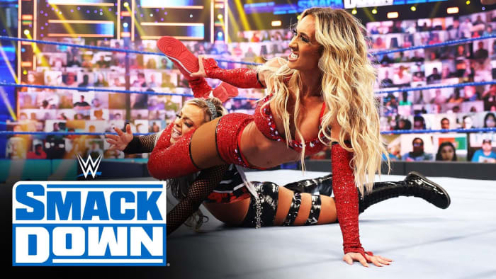 I was torn where to put this match, I have to commend both of these ladies and the writers of the show for actually producing a really good women's match. It was shorter than I would have liked but the quality was there. I wish Liv had picked up the win. I don't like what they're doing with Carmella, I was a big fan of Carmella's previous characters but I wish she could talk about anything other than how pretty she is. I was hoping maybe since there is so more Riot Squad that Liv could get a good singles run, there is still hope after the amazing showing in this match I just wish she had been the one to pick up the win.&nbsp;