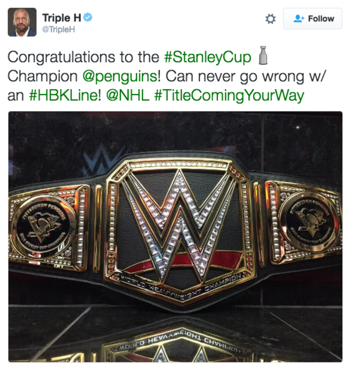 WWE Congratulates Pittsburgh Penguins With Customized Title Belt - WWE  Wrestling News World